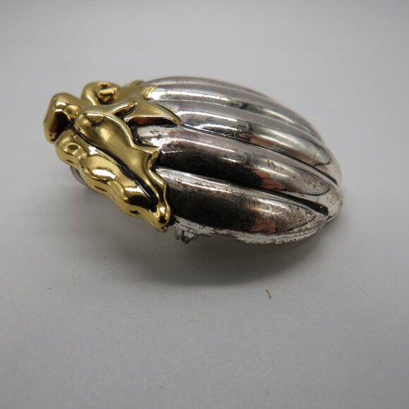 Vintage Best Brooch Pendant 2" Pumpkin Shaped Silver Gold Tone Vintage - Picture 6 of 11